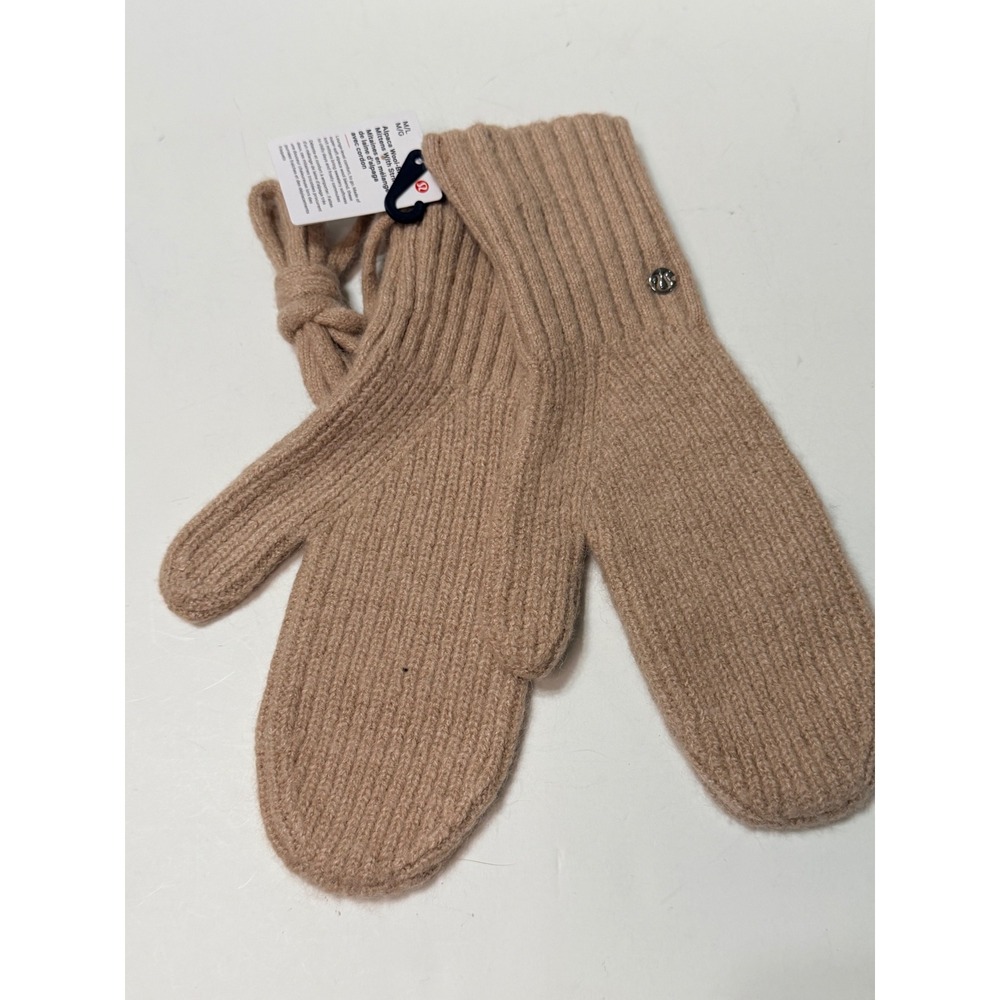 Lululemon Alpaca Wool-Blend Mittens With String Tan M/L Heathered Roasted Brown